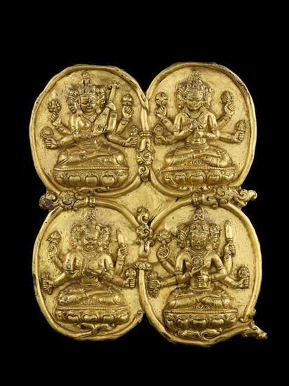 A GILT COPPER RELIEF OF MARICI, TIBET 17TH CENTURY