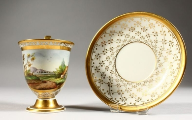 A GOOD 19TH CENTURY BERLIN CUP AND SAUCER, the cup