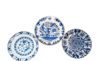 A GROUP OF THREE DUTCH DELFT DISHES, 18TH CENTURY, the lot i...