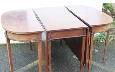 A George III mahogany D end dining table with drop leaf cent...