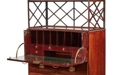 A George III mahogany secretary bookcase on chest