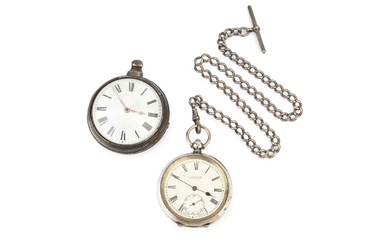A George III silver pair cased pocket watch, having white...