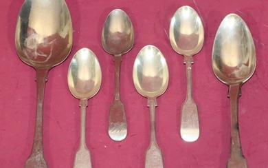 A George III silver tablespoon, a Georgian dessert spoon and...