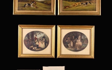 A Group of Framed Pictures: A pair of oils of hare coursing signed C Smyth 7'' x 17'' (18 cm x 43 cm