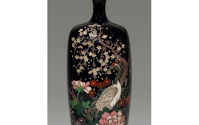 A Japanese cloisonne enamel vase, Meiji period, of square se...