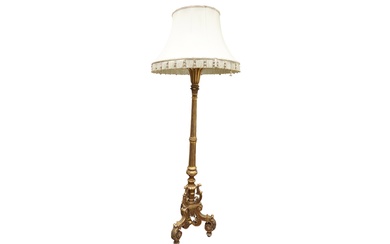 A LARGE AND IMPRESSIVE GILTWOOD STANDARD LAMP