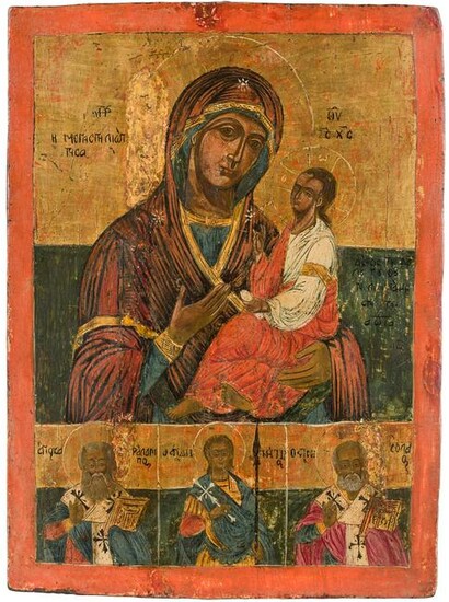 A LARGE DATED ICON SHOWING THE HODIGITRIA MOTHER OF GOD