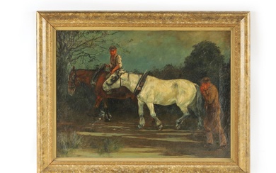 A LATE 19TH CENTURY OIL ON CANVAS workhorses with...