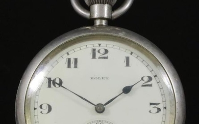 A Nickel Plated Open Faced Keyless Military Pocket Watch,...