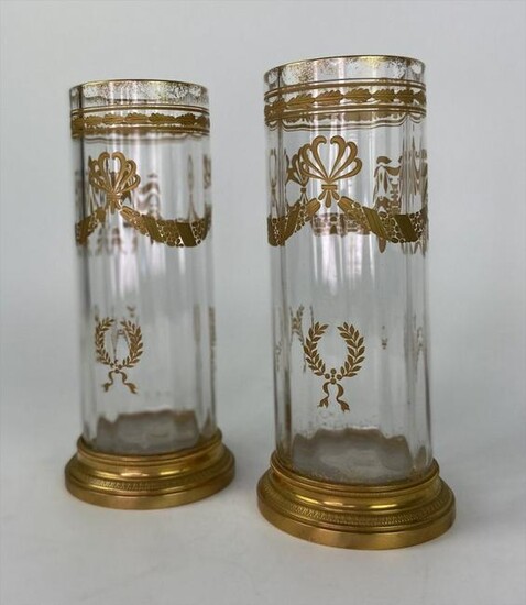 A PAIR OF GILT BACCARAT GLASS AND ORMOLU VASES