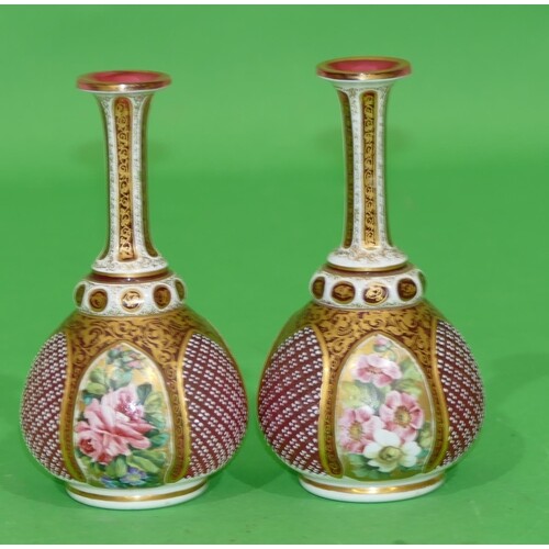 A Pair of Bohemian Glass Round Bulbous Thin Necked Trumpet S...