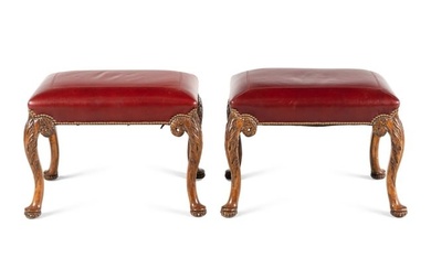 A Pair of George II Style Carved Walnut Stools