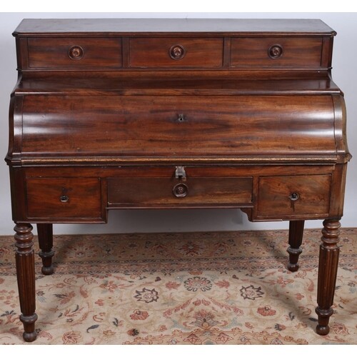 A REGENCY MAHOGANY DESK the superstructure with three short ...