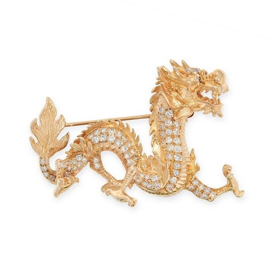 A RUBY AND DIAMOND CHINESE DRAGON BROOCH in yellow