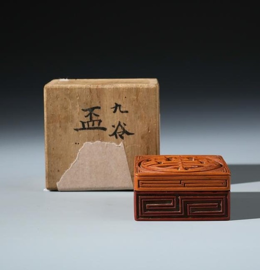 A Rare Chinese Red lacquer Cinnabar box and Boxwood