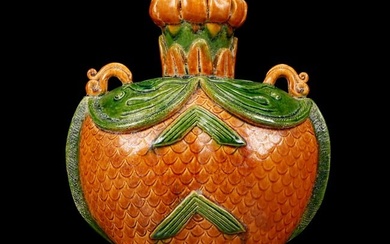 A Rare Tang Tri-Color Glazed Pottery Double Fish Pattern Vase