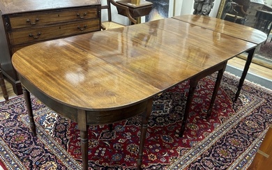 A Regency mahogany D end extending dining table, 257cm exten...