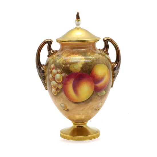A Royal Worcester ‘Fruit Study’ porcelain vase and cover