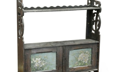 A SET OF ARTS AND CRAFTS PAINTED OAK HANGING SHELVES