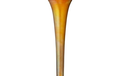 A Tiffany Furnaces bronze and Favrile glass trumpet vase