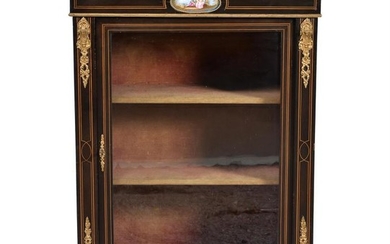 A Victorian ebonised, string inlaid, and gilt metal mounted side cabinet