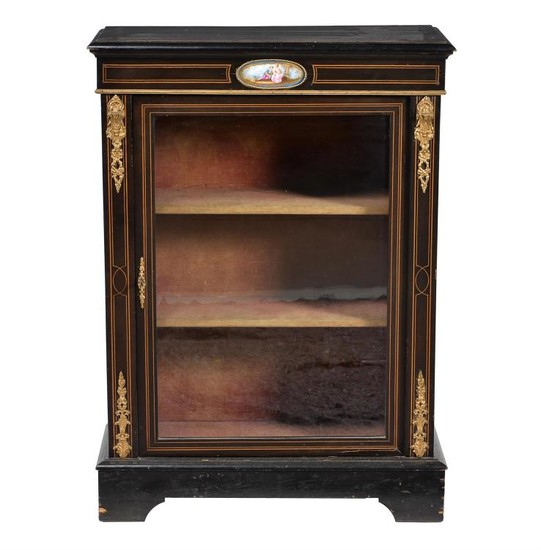 A Victorian ebonised, string inlaid, and gilt metal mounted side cabinet