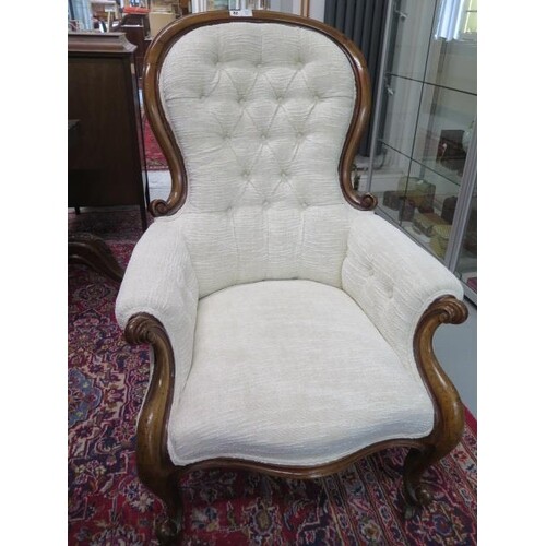 A Victorian mahogany button back upholstered armchair, recen...