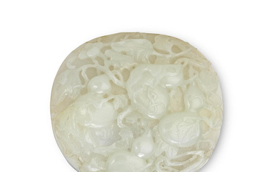 A WHITE JADE OVAL 'GOURDS' PLAQUE 18th century