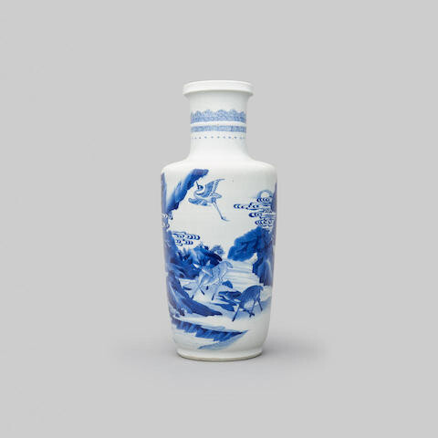 A blue-and-white 'landscape' rouleau vase