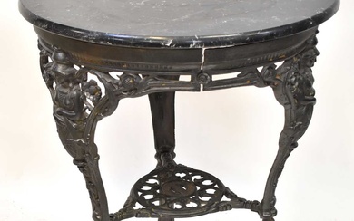 A cast iron Britannia pub table with later associated polished...