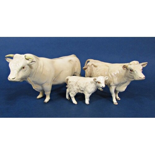 A family of three Beswick Charolais cattle comprising bull, ...