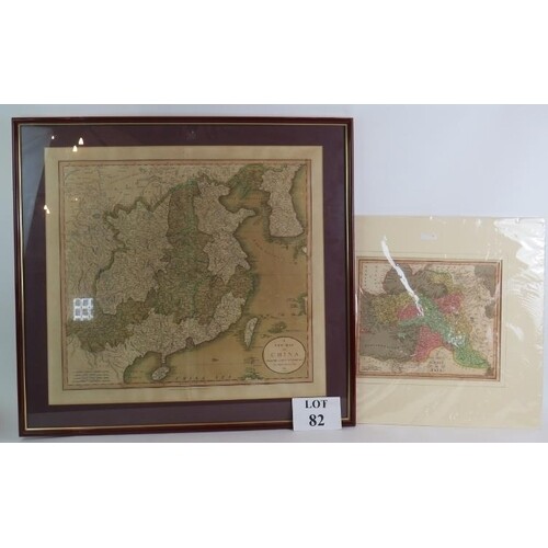 A framed map of China by John Cary, dated 1811 and a map of ...
