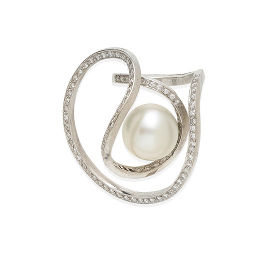 A free-form cultured pearl and diamond ring,, Jean Vendome, French