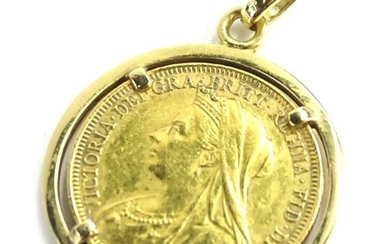 A full gold sovereign pendant, dated 1895, in a...