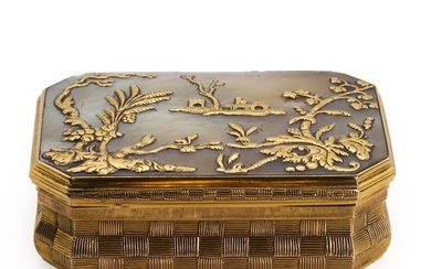 A gold and mother of pearl snuffbox
