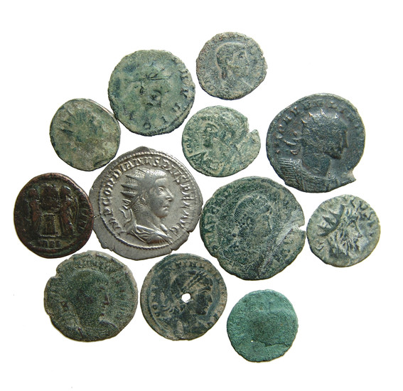 A group of 12 Roman silver and bronze coins