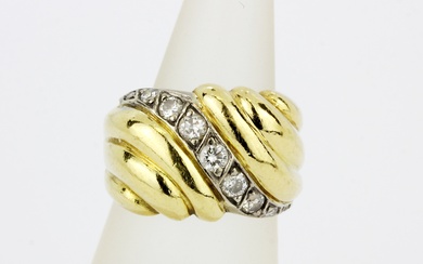 A heavy hallmarked 18ct yellow and white gold diamond set ring, (K).