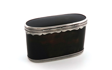 A late 18th/ early 19th century silver-mounted horn snuff box