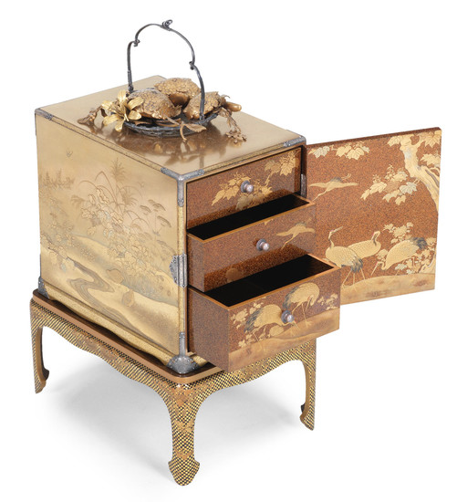 A magnificent gold-lacquer kodansu (small cabinet) with ensuite stand