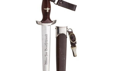 A model 1933 SA service dagger with three-piece leather hanger, maker M 7/66 with additional