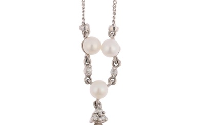 A modern 9ct white gold cultured pearl and cubic zirconia pe...