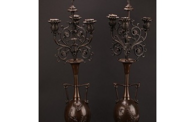 A pair of 19th century French brown patinated bronze table c...