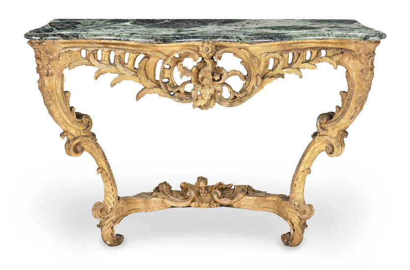 A pair of 19th century 'Rococo revival' giltwood serpentine console tables
