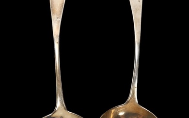 A pair of George III silver Old English pattern sauce ladles...
