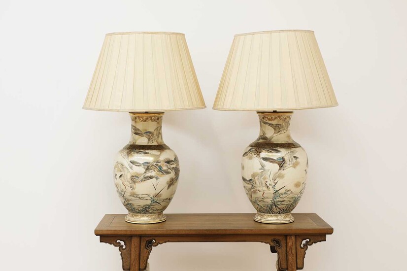 A pair of large Satsuma vase table lamps