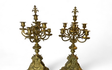 A pair of late 19th century Louis XIV style gilt metal six l...