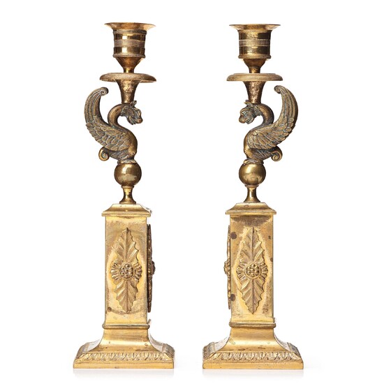 A pair of late Gustavian candlesticks, early 19 century.