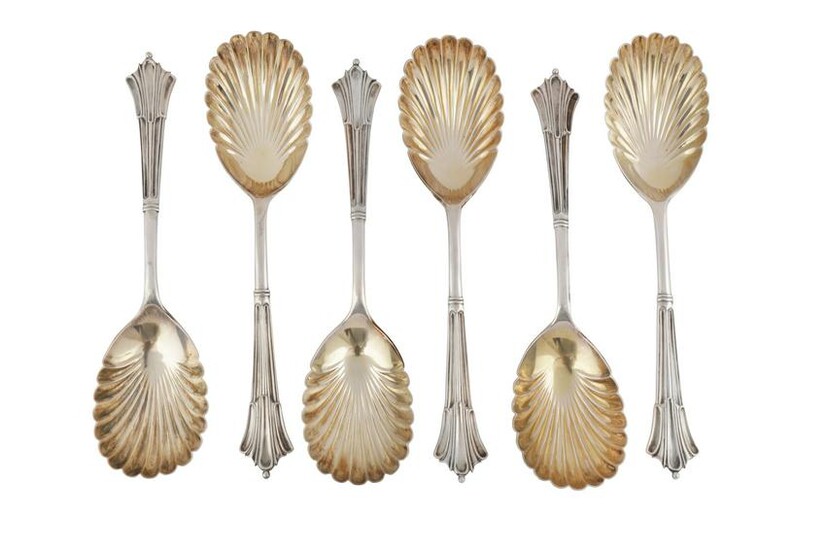 A set of six Victorian sterling silver fruit serving