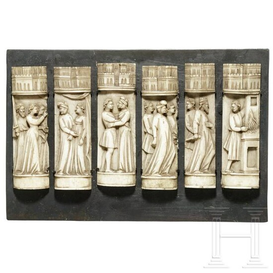 A set of six carved panels of a Venetian Embriachi