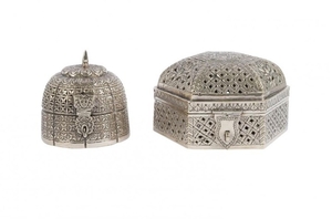 A silver hexagonal hinged box and a...